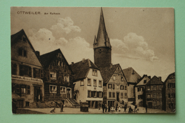 Postcard PC Ottweiler 1920s Restaurant Rose near the Town Hall Town architecture Saarland
